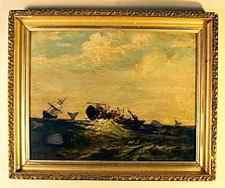 Antique oil on wood WHALING SCENE