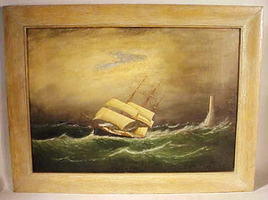 Antique oil painting by Clement Drew "Eddistone Light"