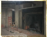 Antique Oil Painting of Interior Hearth by James Walter Folger