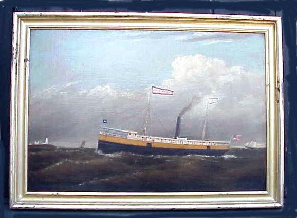 Antique oil painting of Steamboat  City of Gloucester