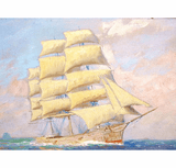 Antique oil painting of  three-masted ship by Vivian F. Porter.