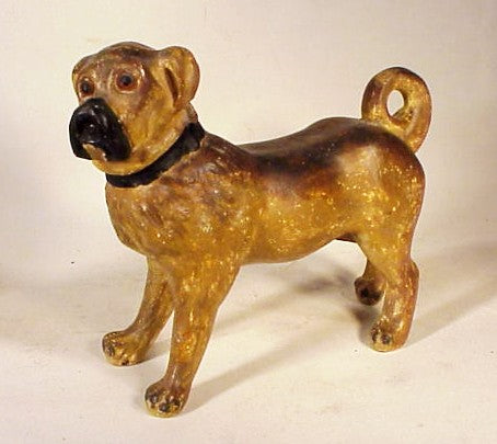 Antique painted plaster PUG DOG.