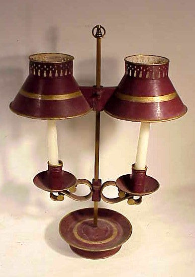 Antique painted tin double candle lamp
