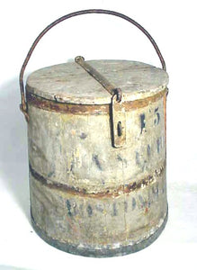 Antique painted wooden bucket with swing handle