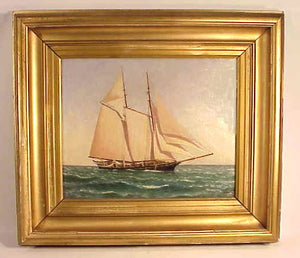 Antique painting of whaling schooner by James Cree