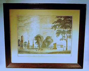 Antique print of Yale College circa 1850.