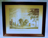 Antique print of Yale College circa 1850.