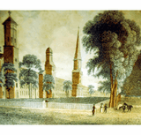 Antique print of Yale College circa 1850.