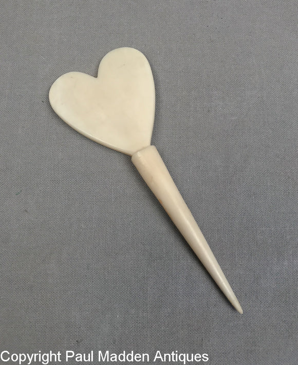 Antique Scrimshaw Heart Bodkin