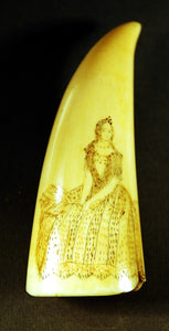 Antique scrimshaw tooth "Queen"