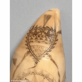 Antique Scrimshaw Tooth with Heart & Building