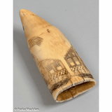 Antique Scrimshaw Tooth with Heart & Building