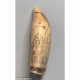 Antique Scrimshaw Tooth with Heart & Building
