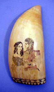 Antique scrimshaw tooth with ship and courtship