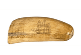 Antique Scrimshaw Tooth with Ships at Port