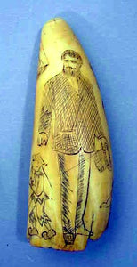 Antique scrimshaw tooth with Victorian figures