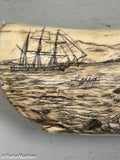 Antique Scrimshaw Tooth with Whaling Scene by Barreto