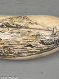 Antique Scrimshaw Tooth with Whaling Scene by Barreto