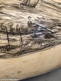 Antique Scrimshaw Tooth with Whaling Scene by Barreto