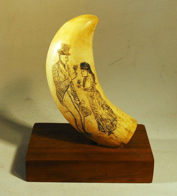 Antique scrimshaw  whale's tooth with sailor