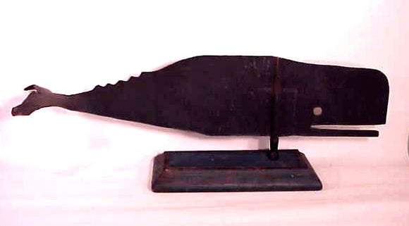 Antique sheet iron sperm whale weathervane