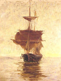 Antique ship painting on a fine burl wood palette