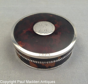 Antique Tortoise Shell & Silver Snuff Box from Hussey / Ewer Family of Nantucket