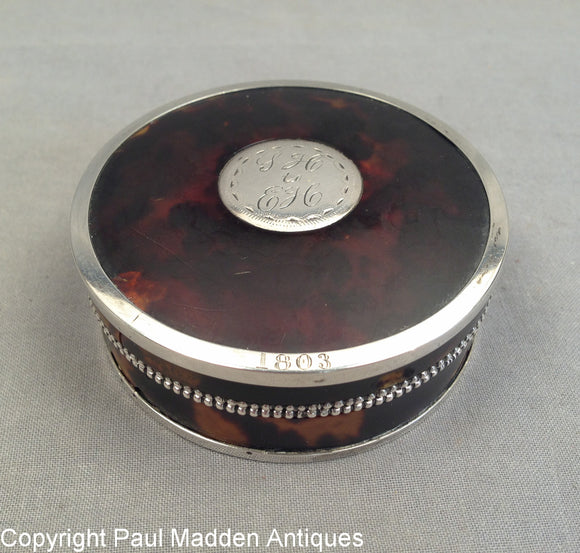 Antique Tortoise Shell & Silver Snuff Box from Hussey / Ewer Family of Nantucket