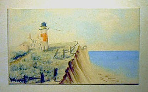 Antique watercolor of Sankaty Head Lighthouse by Platt