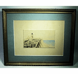 Antique watercolor of Sankaty Head Lighthouse by Platt