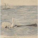 Antique Whaler's Drawing "Striking a Sperm Whale" by Amos C. Baker Jr.