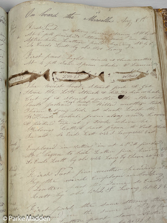 Antique Whaling Logbook - Bark Marcella of New Bedford 1844-1845