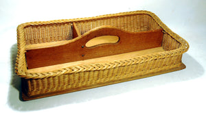 Antique wicker woven cutlery tray