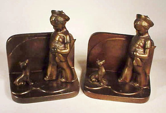 Charming pair antique  BOY & DOG bookends