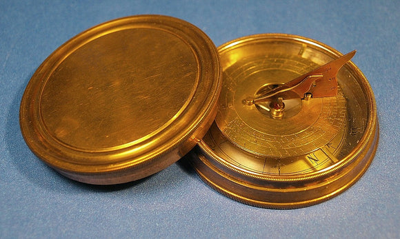 Choice antique brass covered pocket sundial/compass