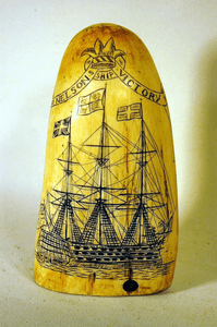 Choice scrimshaw tooth Nelson's Ship Victory