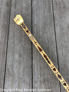 Exceptional Antique Scrimshaw Walking Stick with Inlays