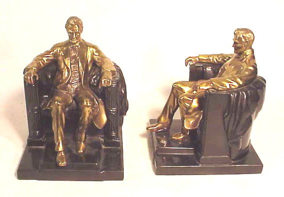 Fine pair of antique cast metal LINCOLN bookends