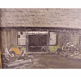 Folk art oil on canvas of New Bedford boat house.