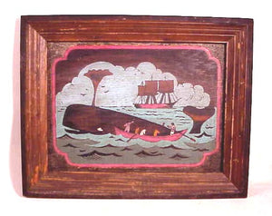 Follky oil on panel of Whale Hunt