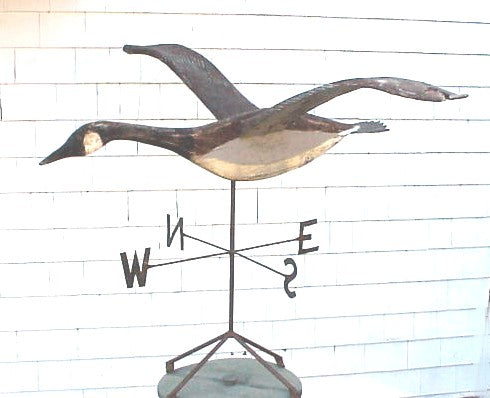 Great antique carved wooden flying goose weathervane