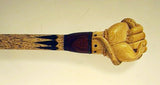 Great antique scrimshaw carved fist cane