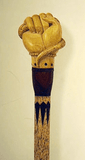 Great antique scrimshaw carved fist cane