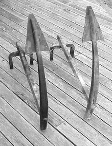 Great pair of wrought iron ANCHOR andirons.