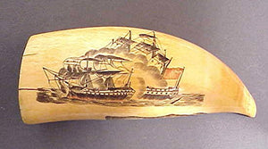 Great scrimshaw tooth by the "Naval Engagement" artist