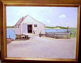 Oil on canvas board of Cotuit Oyster shack