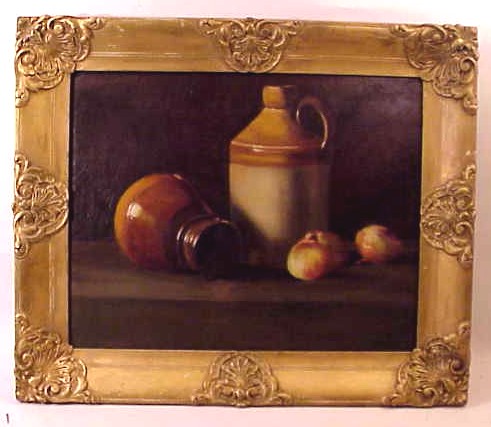 Oil on canvas still life by J.M.Newell 1898
