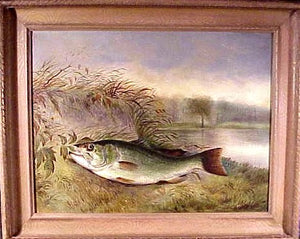 Oil on canvas "The Caught Bass" still life