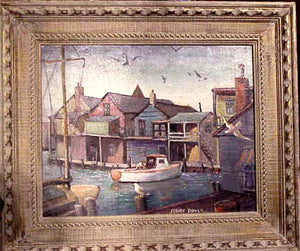 Oil on canvas " View of Wharf Shacks", Nantucket