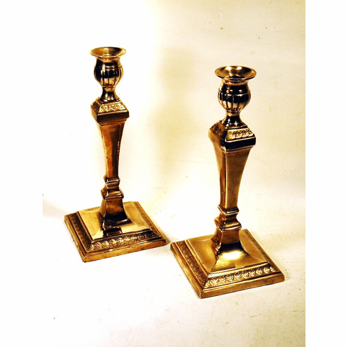 Pair antique brass CLASSICAL design candlesticks.